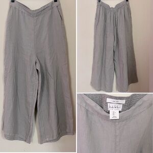 100% Linen Nicole Miller Wide-Leg Crop Pants Sand SZ(L)